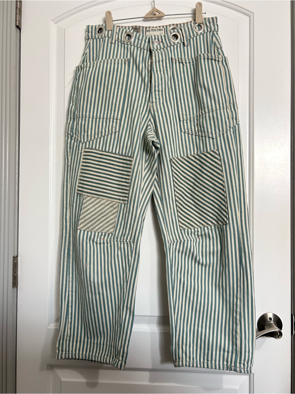 Free People Moxie Railroad Low-Slung Wide Leg Barrel Jeans Size 27 Nautical Boho - Picture 2 of 15